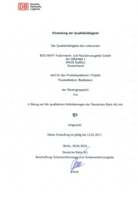 Q1 Zertifikat Deutsche Bahn AG